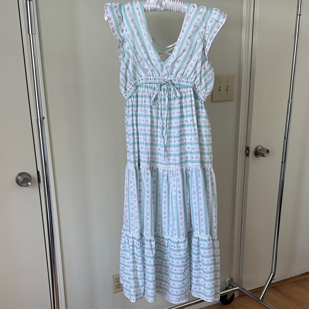 Floral Maxi Dress with Green Stripes